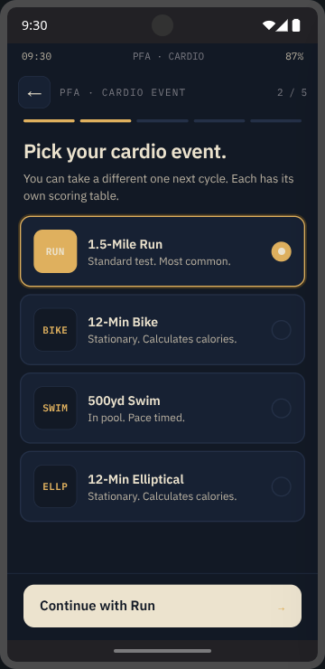 PFA cardio choice