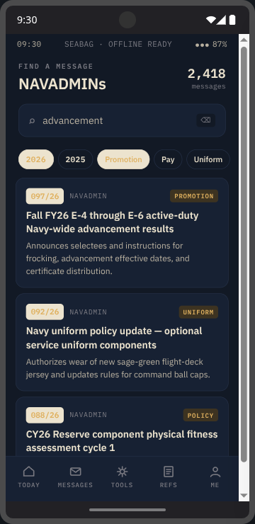 SeaBag NAVADMIN search